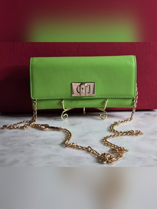 Furla Handbags - Furla Green Leather Long Wallet W/turnlock Closure & Gold Hardware